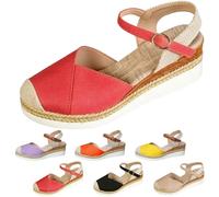 Genérico Closed Toe Platform Wedge Sandals Espadrilles Wedges for Women Platform Espadrille Sandals Summer Dressy Color Block Ankle Strap Closed Toe (Red,40)