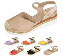 Genérico Closed Toe Platform Wedge Sandals Espadrilles Wedges for Women Platform Espadrille Sandals Summer Dressy Color Block Ankle Strap Closed Toe (Khaki,38)
