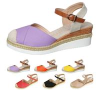 Genérico Closed Toe Platform Wedge Sandals Espadrilles Wedges for Women Platform Espadrille Sandals Summer Dressy Color Block Ankle Strap Closed Toe (Purple,38)