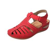 Genérico Closed Toe Sandals for Women 2026 Dressy Summer Orthopedic Wide Width Dressy Summer Lightweight Walking Shoes Casual Slip On Fisherman Walking Sandal (Red,37.5)