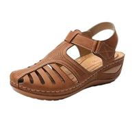 Genérico Closed Toe Sandals for Women 2026 Dressy Summer Orthopedic Wide Width Dressy Summer Lightweight Walking Shoes Casual Slip On Fisherman Walking Sandal (Brown,38.5)