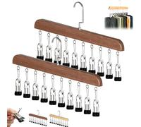 Genérico Closet Organizer with 10 Clips - Space Saving Hanging Closet Organizer, Sock Drying Hanger with Clips Versatile Laundry Drying Rack, Dorm Storage, Wardrobe (Dark Wood*2)