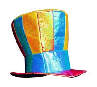 Genérico Clown Hat - 9.84in Stripe Rainbow Hat | Jester Carnival Circus Costume Top Hāt For Most Adults, Gold Cloth Novelty Headwear, Mad Hāt For Fancy Dress, Halloween, Cosplay, Performance Fun.
