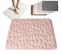 Genérico Cobblestone Embossed Bathroom Bath Mat, Non-Slip Mat with Pebble Pattern, Memory Foam Absorbent Coral Fleece Bathroomrug, Soft Washable Bathroom Mats (Pink,S(15.7 * 23.6in))