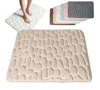 Genérico Cobblestone Embossed Bathroom Bath Mat, Non-Slip Mat with Pebble Pattern, Memory Foam Absorbent Coral Fleece Bathroomrug, Soft Washable Bathroom Mats (Light Brown,L(23.6 * 35.4in))