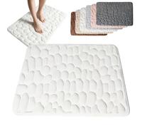 Genérico Cobblestone Embossed Bathroom Bath Mat, Non-Slip Mat with Pebble Pattern, Memory Foam Absorbent Coral Fleece Bathroomrug, Soft Washable Bathroom Mats (White,M(19.7 * 31.5in))