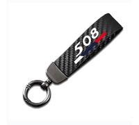 Genérico Coche Llaveros para Peugeot 508 Fibra De Carbono Cuero con el Anillo Giratorio en D Llavero Accesorios de Coche,Black-12.5CM