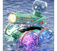 Genérico Coches RC De Hobby, Vehículo RC con Luces para Terreno y Agua, Control Remoto con Velocidad Ajustable, Luces LED y Lanzador de Agua para Playas, Derrapes, Jardín y Competencias en