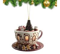 Genérico Coffee Cup Ornament - 2D Acrylic Holiday Pendant for Festive Decor | Snow House Design with Lightweight Construction & Easy Feature for Bookshelf, Bedside, Workplace