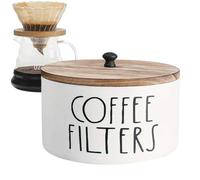 Genérico Coffee Filter Storage Container - 310g Wooden Filter Holder, Countertop Coffee Station Decor | Round Storage Box With Lid For Bar Kitchen Counter Home Office RV Travel Brew Drip Serve