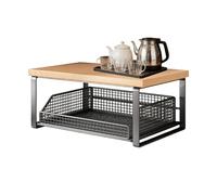 Genérico Coffee Station Organizer - Wood and Metal | Microwave Oven Shelf with Adjustable Pull out Basket | Coffee Maker Toaster Stand For Water Cup Tea Bag Snack Organization