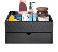 Genérico Coffee Station Organizer, Wooden Tea Station Drawer, 5-Compartment Storage Rack, Rustic Countertop Organizer Box, Space-Saving Beverage Accessory Holder, Ideal for Home, Workplace, Bedroom
