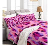 Genérico Colcha Acolchada Reversible Rosa Suave y Transpirable, Colcha Ligera y Transpirable Animales Estampado Leopardo Bloques Color - Juego de Cama 220 x 240 cm Edredón Acolchada Lavable a Máquina