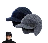 Genérico ColdShield Trapper Blocking Knitted Hats, Windproof Winter Beanie with Ear Flaps & Brim, Cold Weather Outdoor Activities (Grey+Blue)