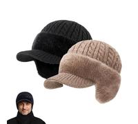 Genérico ColdShield Trapper Blocking Knitted Hats, Windproof Winter Beanie with Ear Flaps & Brim, Cold Weather Outdoor Activities (Black+Khaki)