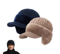 Genérico ColdShield Trapper Blocking Knitted Hats, Windproof Winter Beanie with Ear Flaps & Brim, Cold Weather Outdoor Activities (Blue+Khaki)
