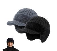 Genérico ColdShield Trapper Blocking Knitted Hats, Windproof Winter Beanie with Ear Flaps & Brim, Cold Weather Outdoor Activities (Black+Grey)