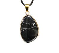 Genérico Colgante de gota de agua de amatista de cristal natural con ojo de tigre con borde dorado y collar de piedra rugosa de lapislázuli.(Syntheticblackturquoise)