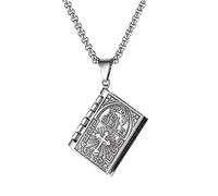 Genérico colgante de libro | Collar con colgante de la Santa Biblia | Libro de la Santa Biblia que se puede abrir en 3D con collar con colgante de citas de oración de los señores