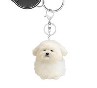 Genérico Colgante de muñeca animal - Miniatura de bichón esponjoso, de peluche realista | Adorable figura canina para mujeres, escolarización, viajes diarios, bolsos, decoraciones, mochilas, e