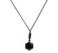 Genérico Colgante de Obsidiana - Collar de Hexagrama de Piedra Natural Negro 3x0.8cm 15g | Amuleto de la suerte, joyería, curación espiritual, accesorio de, artículo de regalo para uso diario para