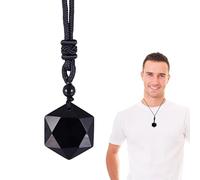 Generico Colgante de obsidiana negra - Collar de piedra de hexagrama, colgante pulido, diseño de gema hecho a mano | Joyería natural auténtica para la protección energética de la curación espiritual