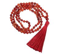 Genérico Collar Anudado de 108 Cuentas Mala para Hombre y Mujer,Pulsera de Ágata Roja Natural,Collar Largo con Borla y Etiqueta de Árbol de La Vida,Joyería para Oración,Meditación Espiritual,Regalos