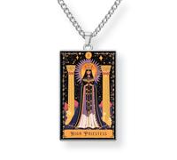 Genérico Collar Carta del Tarot - Colección Arcanos Mayores | Colgante de Acero Inoxidable con Impresión Láser a Color | Cadena de 60cm | Joyería Mística y Espiritual (02 • The High Priestess)