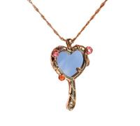 Genérico Collar colgante del espejo del corazón de oro de las mujeres - collar de cuentos de hadas incrustados con gemas coloridas, joyería de declaración vintage