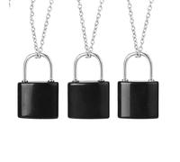 Genérico Collar Con Candado Para Hombres Y Mujeres | Colgante De Cristales Naturales Con Cadena De Plata Amuleto Punk Joyería De Yoga Regalo 1 Pieza De Obsidiana