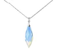 Genérico Collar con Colgante de Cono de Cristal Natural,Dije de Gota de Agua con Cadena de Plata,Gargantilla de Piedras Preciosas Pulidas Para Mujeres y Hombres con Ópalo.