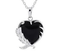 Genérico Collar con Colgante de Corazón de Cristal Natural y Hoja de Olivo para Hombre y Mujer|Amuleto de Piedras Preciosas con Cadena de Plata,Amuleto de Obsidiana,Joyería para Niñas