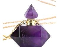 Genérico Collar con Colgante De Difusor De Aceites Esenciales De Cristal para Hombre Y Mujer, con Piedra Preciosa Pulida, Péndulo Y Botella De Perfume con Cadena Larga De 63 Cm, Amatista-G