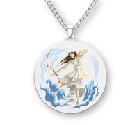 Genérico Collar con Colgante de Dioses Griegos, Acero Inoxidable, 35mm, Grabado Láser a Color, 60cm, Tema Mitología (Artemis/Diana)