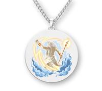 Genérico Collar con Colgante de Dioses Griegos, Acero Inoxidable, 35mm, Grabado Láser a Color, 60cm, Tema Mitología (Zeus/Jupiter)