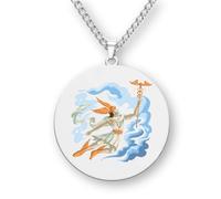 Genérico Collar con Colgante de Dioses Griegos, Acero Inoxidable, 35mm, Grabado Láser a Color, 60cm, Tema Mitología (Mercury/Her mes)