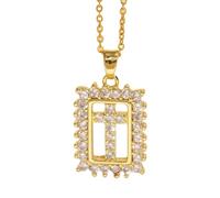 Genérico Collar Con Colgante De Doble Cruz Para Mujer, Hecho A Mano Con Circonitas Cúbicas. Delicado Colgante De Fe Con Baño De Oro De 18 Quilates. Hipoalergénico. Incluye Bolsita.