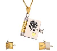 Genérico Collar con colgante de libro Rosa propia, collar de rosa negra Soy fuerte como el demonio, collares de libros multicapa que se abren con 6 páginas de información grabada (Sliver)