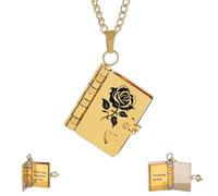 Genérico Collar con colgante de libro Rosa propia, collar de rosa negra Soy fuerte como el demonio, collares de libros multicapa que se abren con 6 páginas de información grabada (Gold)