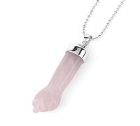 Genérico Collar con Colgante de Puño de Cristal Natural y Cadena de Plata para Hombre y Mujer|Amuleto con Cuentas de Piedras Preciosas,Gargantilla,Joyería,Regalo de Cuarzo Rosa