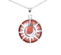 Genérico Collar Con Colgante Redondo De Sol Y Luna, Piedra De Cristal Curativa, Cadena De Cuentas, Joya Espiritual De Reiki Natural, Para Pareja De Amigos, Jaspe Rojo.
