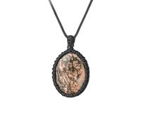 Genérico Collar con Gemas Ovaladas De Cristal Curativo De Rodonita, Hecho A Mano, con Cuerda Trenzada Y Colgante De Piedra De Los 7 Chakras, Joyería para Hombres Y Mujeres, Unisex.