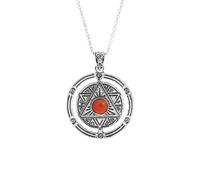 Genérico Collar con Soporte de Cristal Natural, Amuleto Mágico con Doble Anillo Colgante y Cadena de Plata, Collar con Dije de Pentagrama y Pentáculo para Mujeres y Hombres con Jaspe Rojo.
