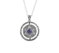 Genérico Collar con Soporte de Cristal Natural, Amuleto Mágico con Doble Anillo Colgante y Cadena de Plata, Collar con Dije de Pentagrama y Pentáculo para Mujeres y Hombres, Cadena de Lapislázuli.