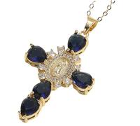 Genérico Collar Cruz Virgen María - Colgante Cobre 45+5cm Circonita Ajustable | Joyería de cruz de Santa María para mujer, uso diario, regalo de de boda | Collar Católico Religioso De