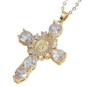 Genérico Collar Cruz Virgen María - Colgante Virgen María | Cadena Clavícula Zirconia Elegante, Cadena Ajustable 45+5 Cm Para, Boda, Baile De Graduación, Diario, Regalo Devocional Atemporal