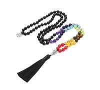 Genérico Collar De 108 Cuentas De Mala Con 7 Chakras, Obsidiana Negra, Árbol De La Vida, Piedras Preciosas Curativas, Meditación, Mala De 8 Mm Con Borla, Anudado A Mano, Ónix Negro.