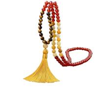 Genérico Collar de 108 Cuentas Mala para Hombre y Mujer,Pulsera de Piedras Preciosas Naturales,Collar Largo con Borla Anudada A Mano,Joyería Espiritual para Oración,Regalo de Ágata Roja.