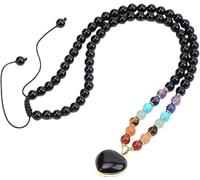 Genérico Collar de Cristal Mala 108 Para Hombre y Mujer Gargantilla con Colgante de Corazón, Cuentas de Piedras Preciosas, Amuleto Energético de Meditación, Joyería de Obsidiana