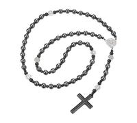 Genérico Collar de crucifijo, joyería de acero inoxidable con cadena de rosario, detalle de longitud para regalo, ocasión, cadena para cuello con cuentas